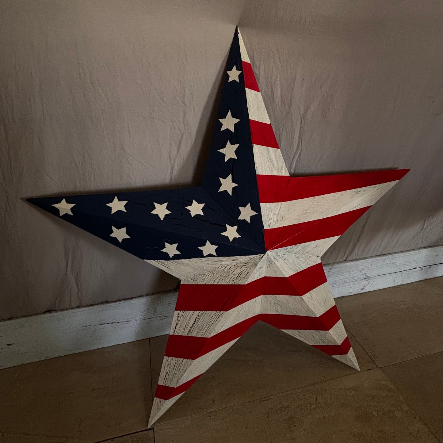 USA FLAG STAR CRACKLE RED IVORY NAVY BLUE METAL BARN STAR METAL WALL ART WESTERN HOME DECOR HANDMADE NEW