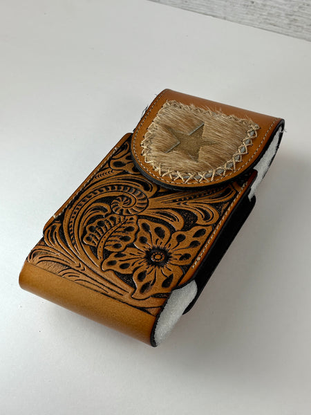7" STAR LEATHER HOLSTER TAN BROWN STAR POUCH EXTRA LARGE  BELT LOOP CELL PHONE CASE UNIVERSAL OVERSIZE