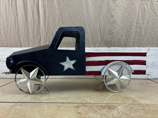 USA FLAG TRUCK 18" PICKUP TRUCK METAL ART FIGURINE VINTAGE WESTERN HOME DECOR HANDMADE  #EH12864