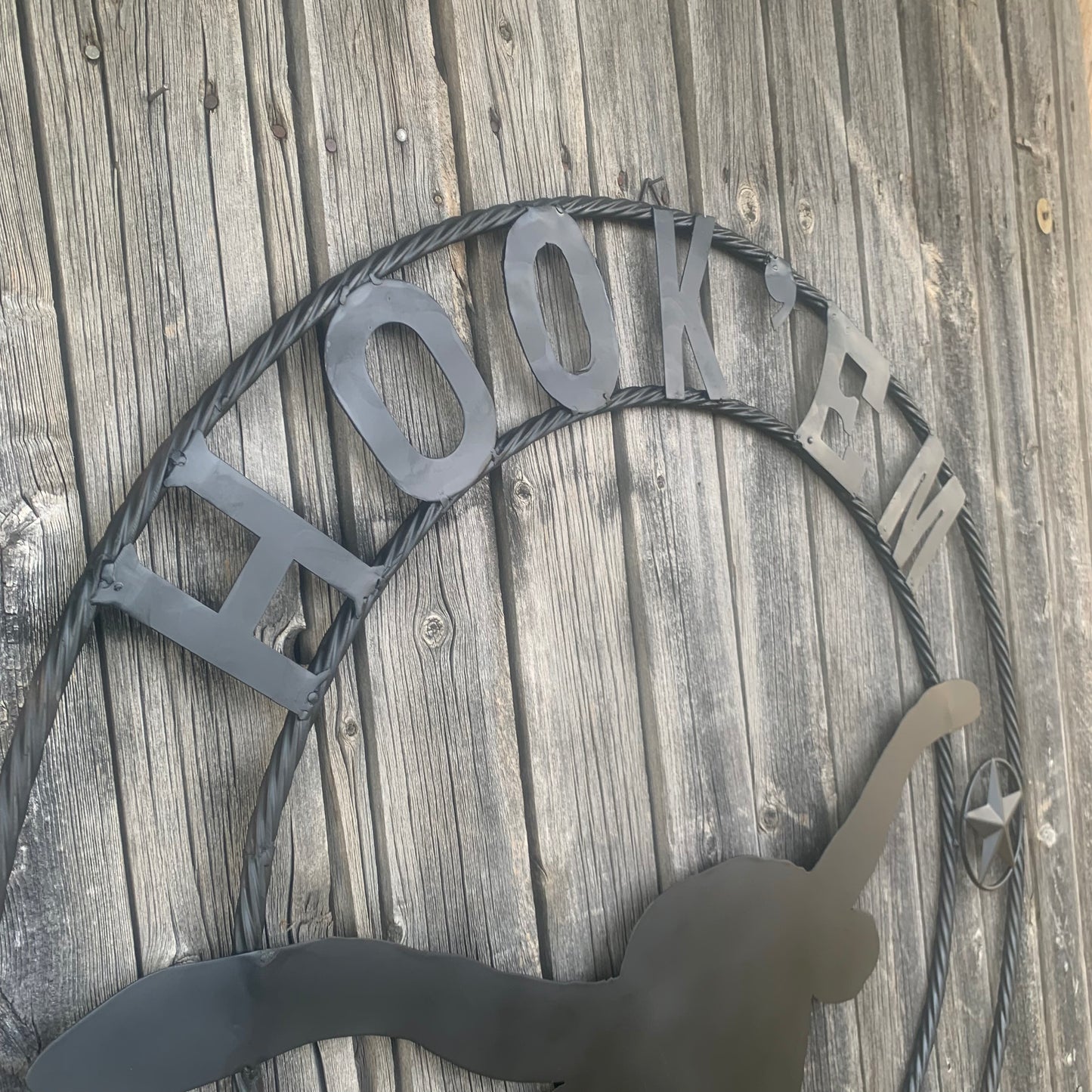 HOOKEM HORNS WITH LONE STAR TEXAS LONGHORNS HOOK EM BLACK METAL CUSTOM VINTAGE CRAFT WALL ART TEAM SIGN HANDMADE