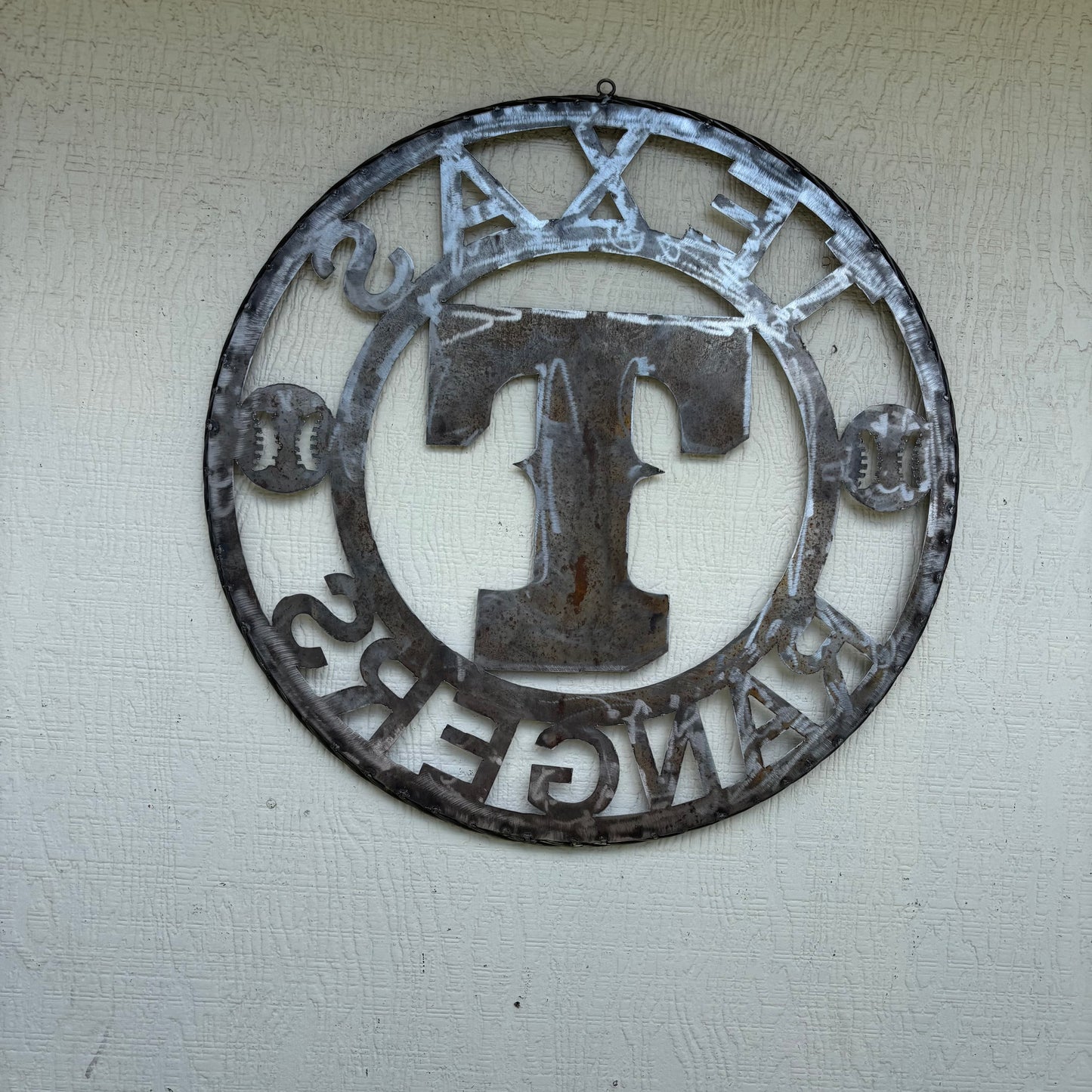 TEXAS RANGERS CUSTOM RAW METAL VINTAGE CRAFT TEAM SIGN TWISTED ROPE RING HANDMADE
