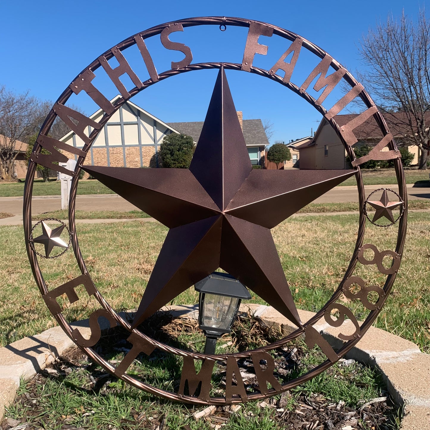 MATHIS STYLE CUSTOM NAME STAR BARN STAR 3d METAL LONESTAR TWISTED ROPE RING WESTERN HOME DECOR RUSTIC BRONZE COPPER HANDMADE 24",32",36",50"