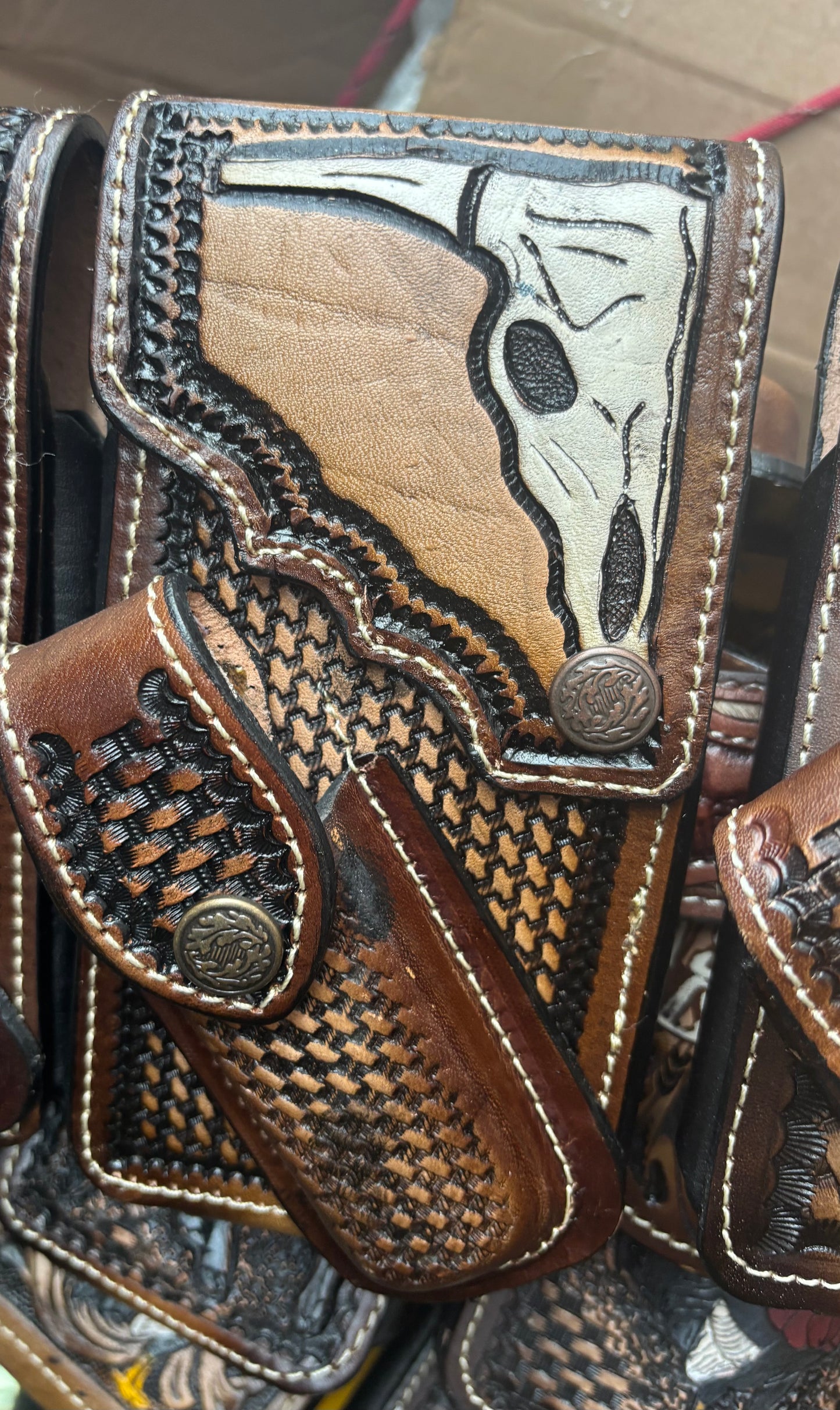 LONGHORNS LEATHER HOLSTER PHONE HOLSTER POUCH WITH KNIFE HOLDER FRONT EXTRA LARGE  BELT LOOP CELL PHONE CASE UNIVERSAL OVERSIZE STYLE#3 #EH13335