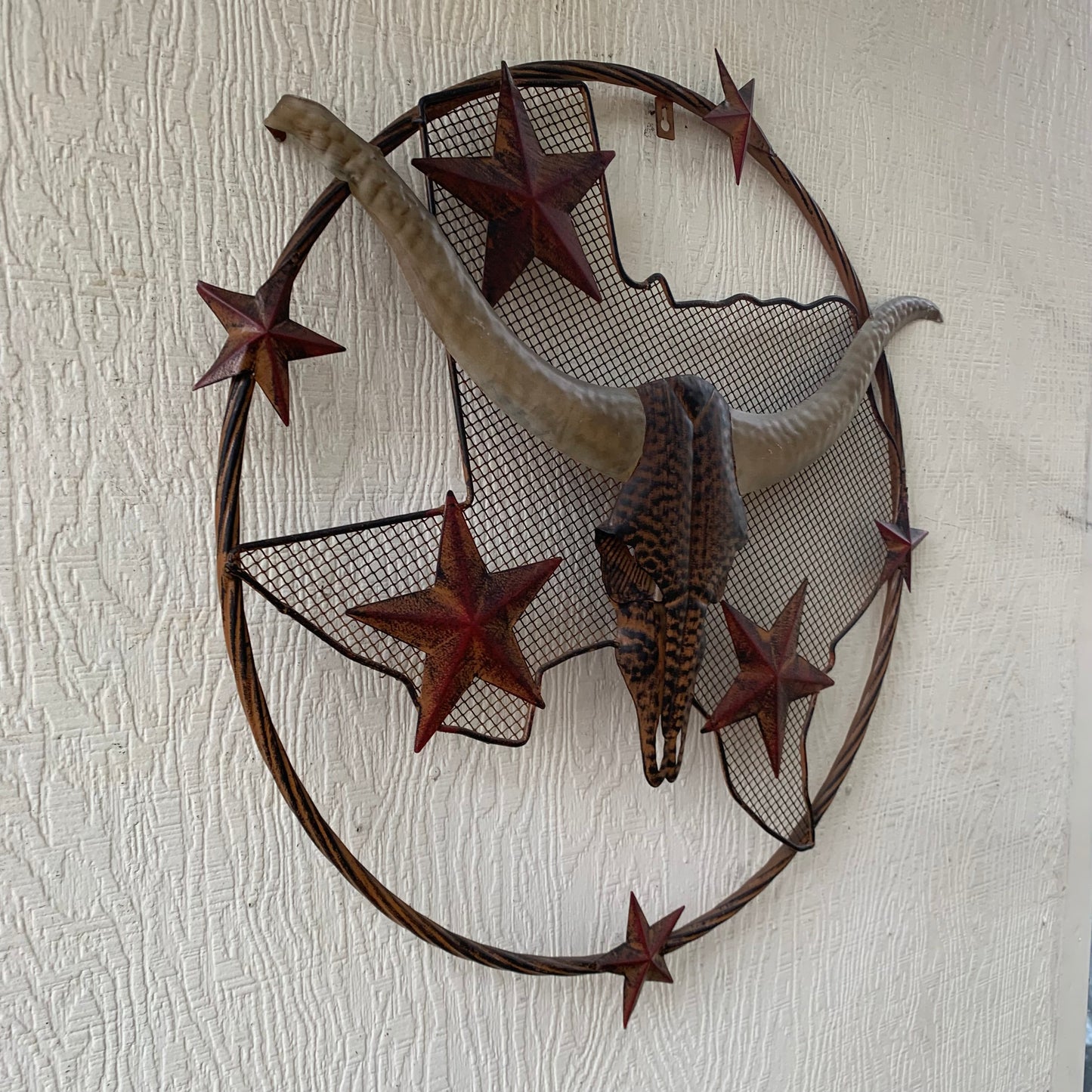 24" LONGHORNS & STARS METAL WALL ART SCULPTURE WESTERN HOME DECOR HANDMADE NEW