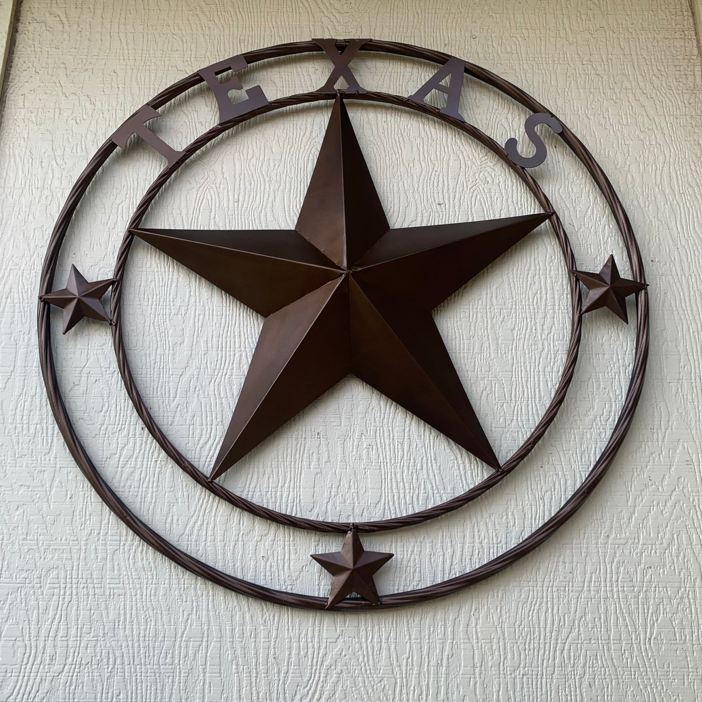 TEXAS LONESTAR WITH 3 SMALL STARS BARN STAR METAL RUSTIC BRONZE COPPER TWISTED ROPE RING WESTERN HOME DECOR HANDMADE NEW