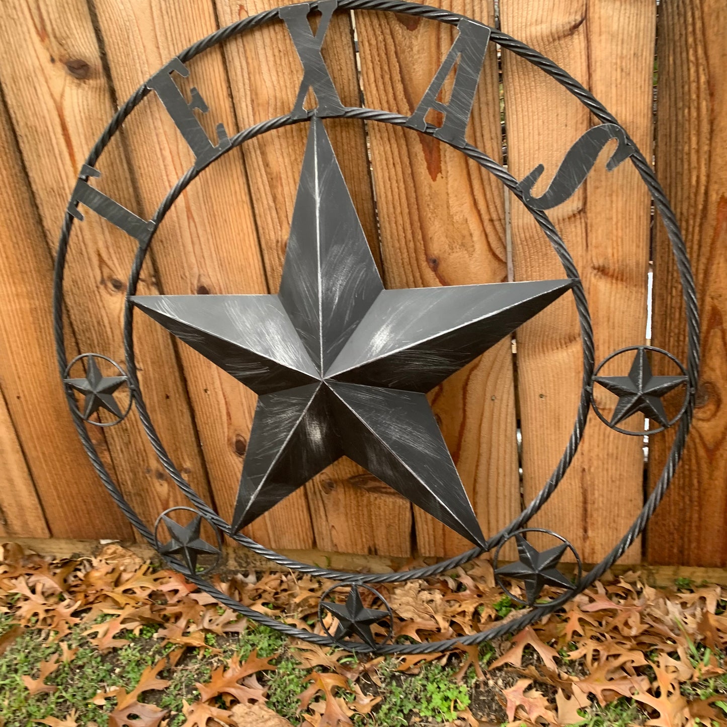 TEXAS BLACK DISTRESSED STAR TWO TONE TEXTURE BARN STAR METAL LONESTAR TWISTED ROPE RING WESTERN HOME DECOR HANDMADE NEW