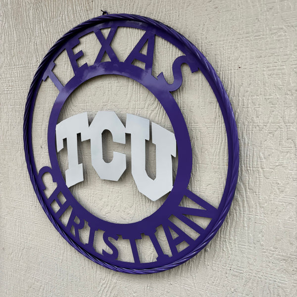 TCU TEXAS CHRISTIAN CUSTOM METAL VINTAGE CRAFT TEAM SIGN PURPLE WHITE HANDMADE