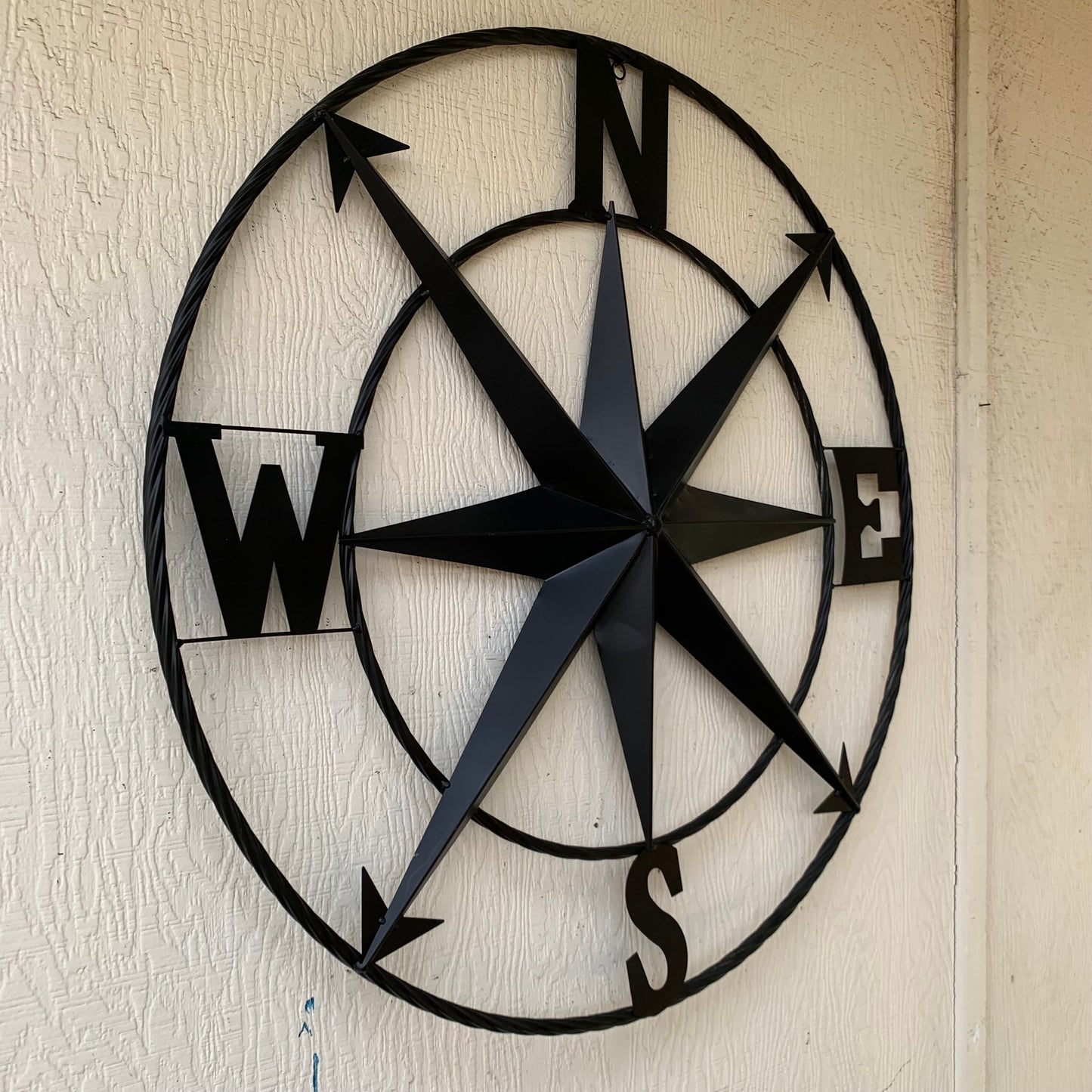36" COMPASS RUSTIC BLACK METAL SIGN WALL ART WESTERN HOME DECOR HANDMADE NEW