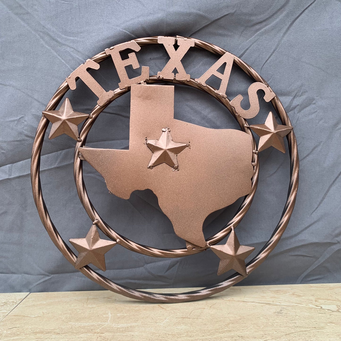 12" STATE OF TEXAS MAP RUSTIC BRONZE TWISTED RING METAL SIGN WESTERN HOME DECOR HANDMADE NEW