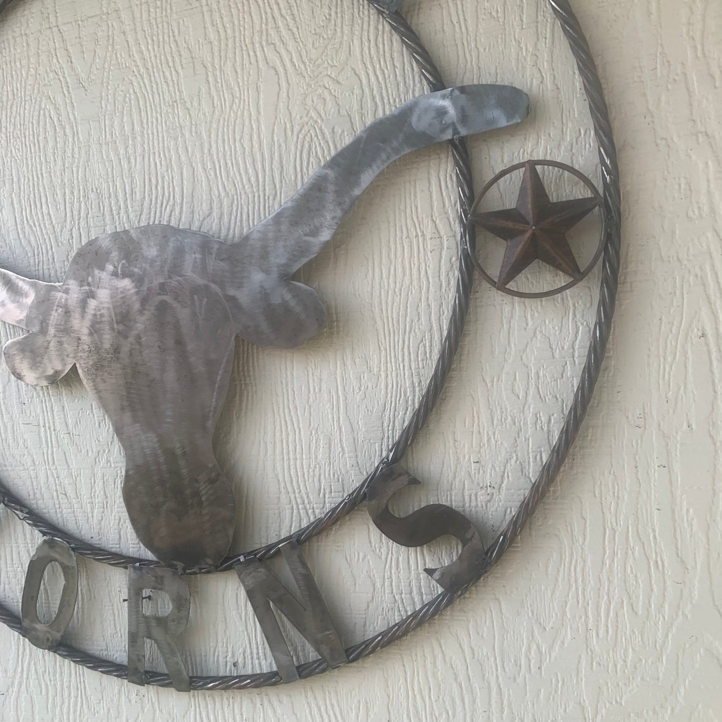 HOOKEM HORNS & LONE STAR TEXAS LONGHORNS HOOK EM RAW METAL UNPAINTED CUSTOM VINTAGE CRAFT WALL ART TEAM SIGN HANDMADE
