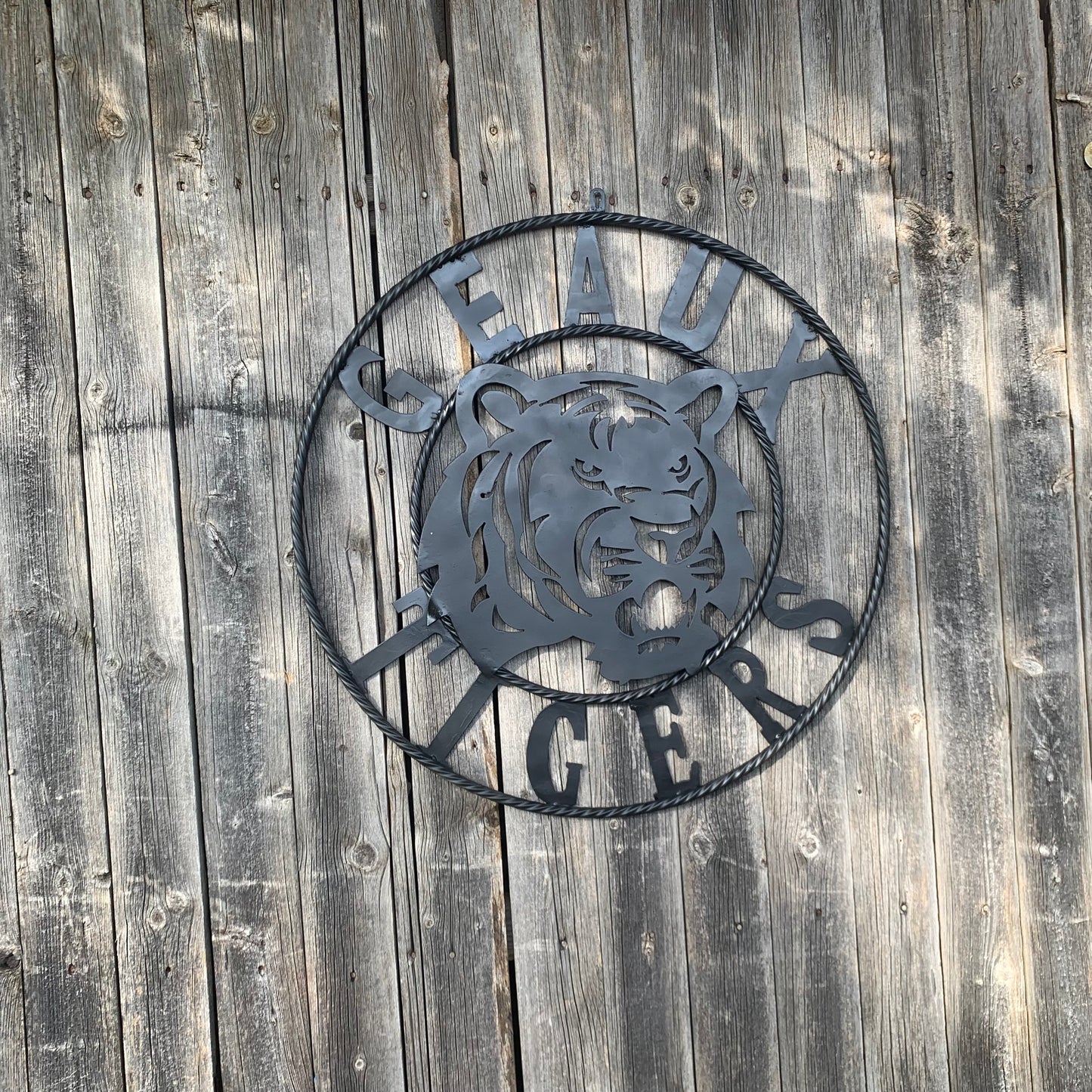 GEAUX TIGERS BLACK CUSTOM METAL VINTAGE CRAFT SIGN TEAM HANDMADE