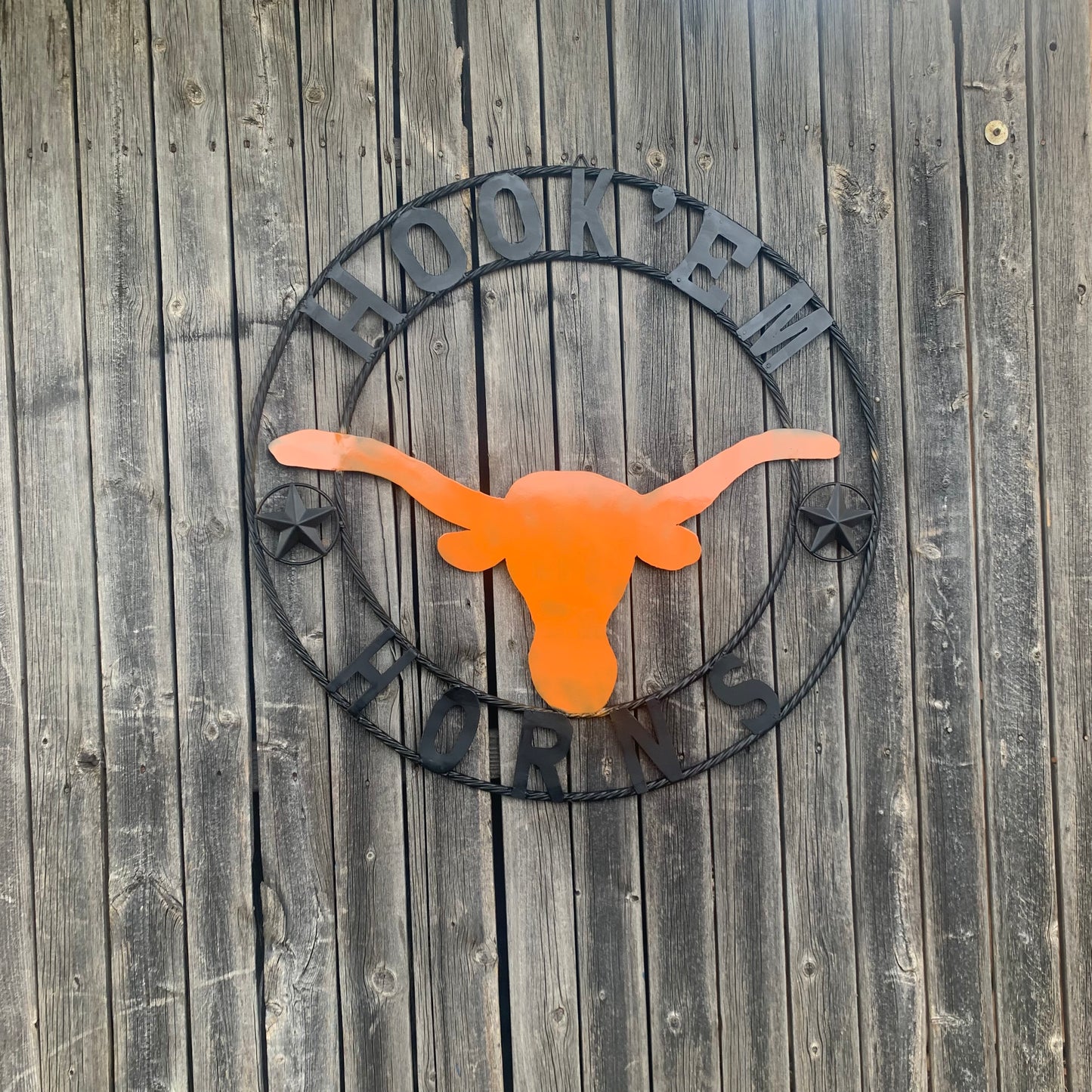 HOOKEM HORNS WITH LONE STAR TEXAS LONGHORNS HOOK EM METAL CUSTOM VINTAGE CRAFT WALL ART TEAM SIGN HANDMADE