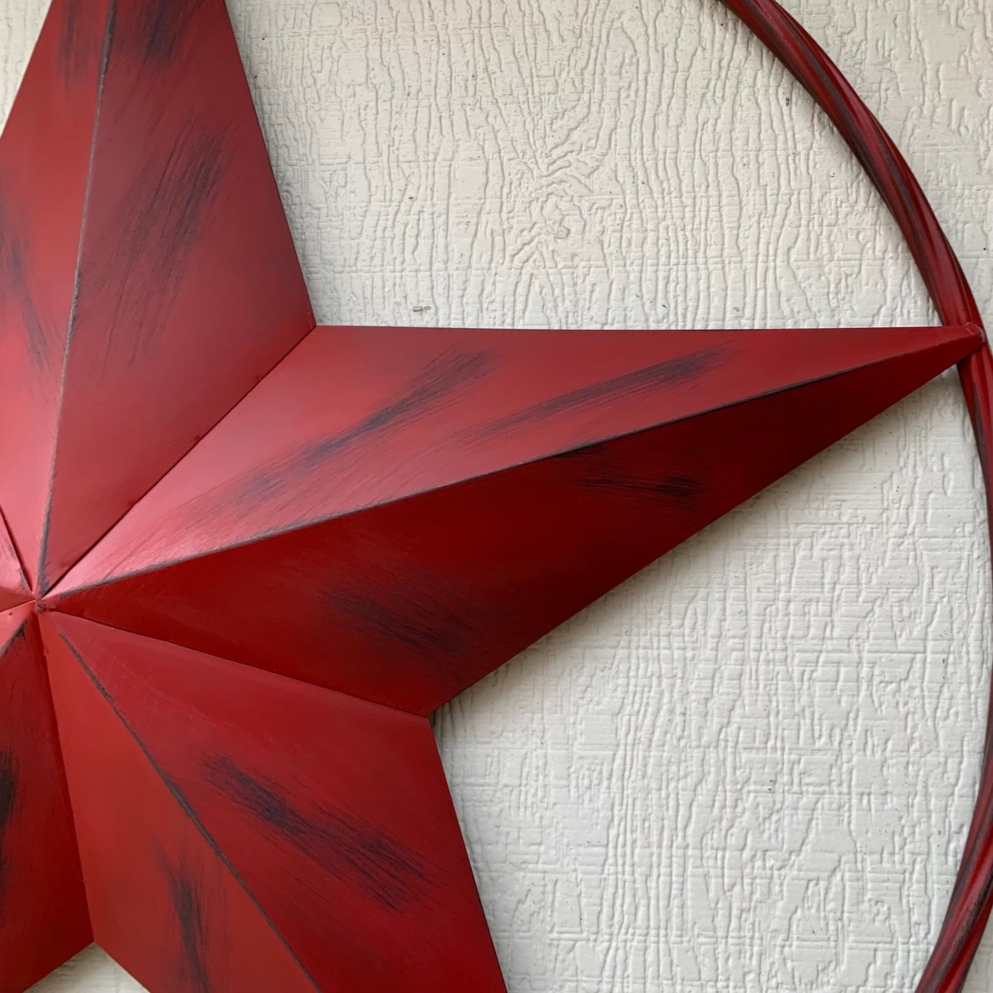 RED DISTRESSED STAR TWO TONE TEXTURE BARN STAR METAL LONESTAR TWISTED ROPE RING WESTERN HOME DECOR HANDMADE NEW #EH12958