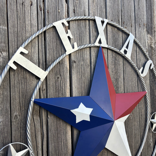 1836 TEXAS 1836 FLAG STAR RED WHITE BLUE TWISTED SILVER RING WESTERN HOME DECOR HANDMADE NEW