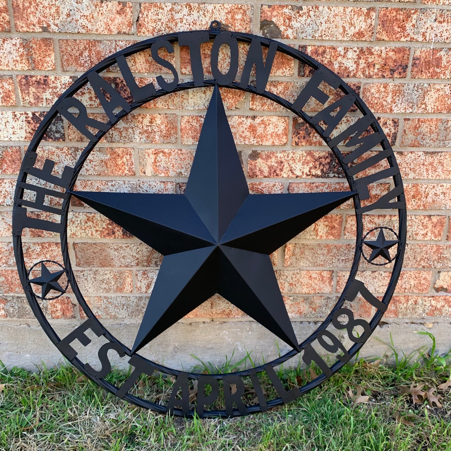 RALSTON FAMILY STYLE CUSTOM NAME STAR BARN METAL STAR 3d TWISTED ROPE RING WESTERN HOME DECOR RUSTIC BLACK HANDMADE 24",32",36",50"