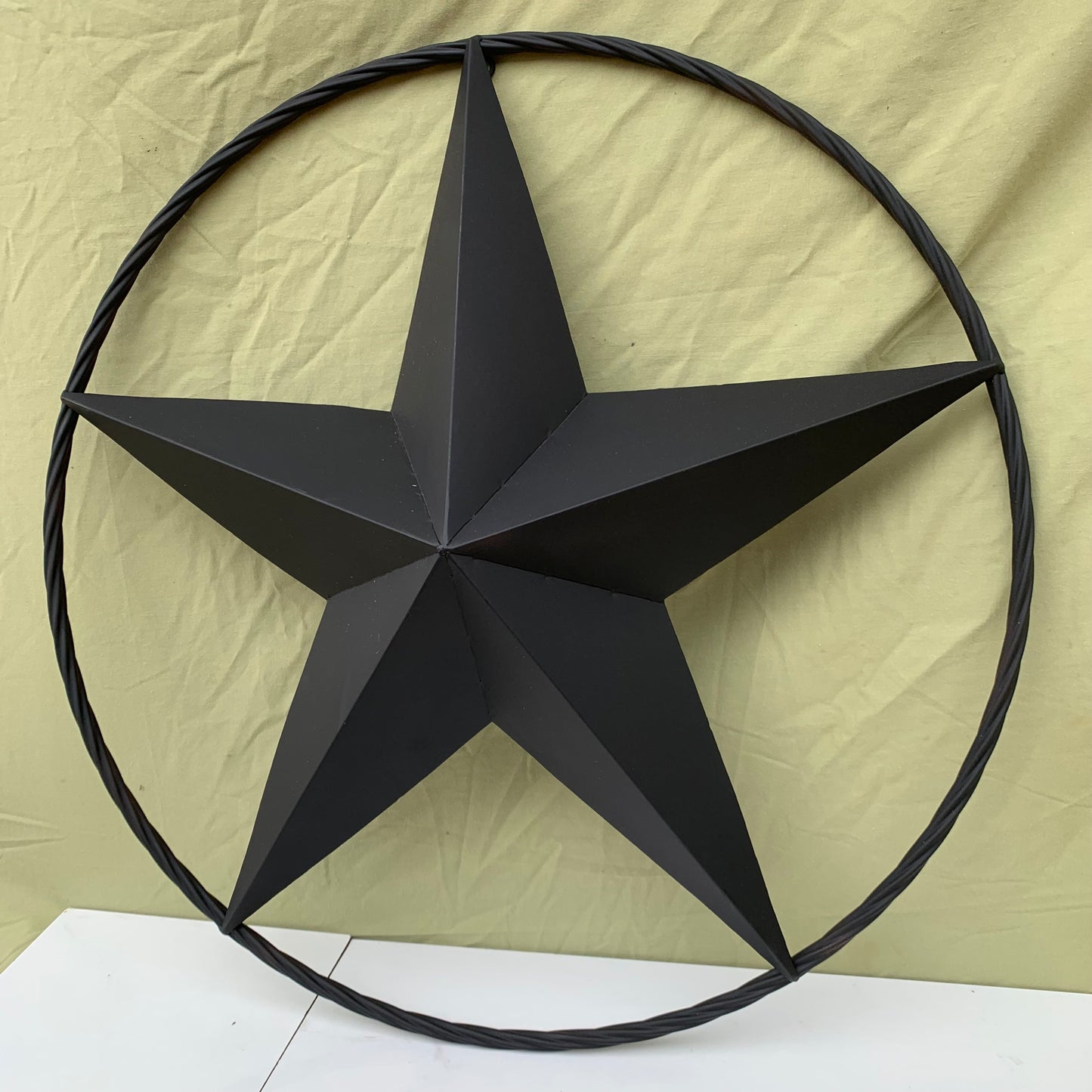 RUSTIC BLACK BARN STAR METAL LONE STAR 3d TWISTED ROPE RING WESTERN HOME DECOR HANDMADE NEW 12",16",24",32",36"-#EH10608