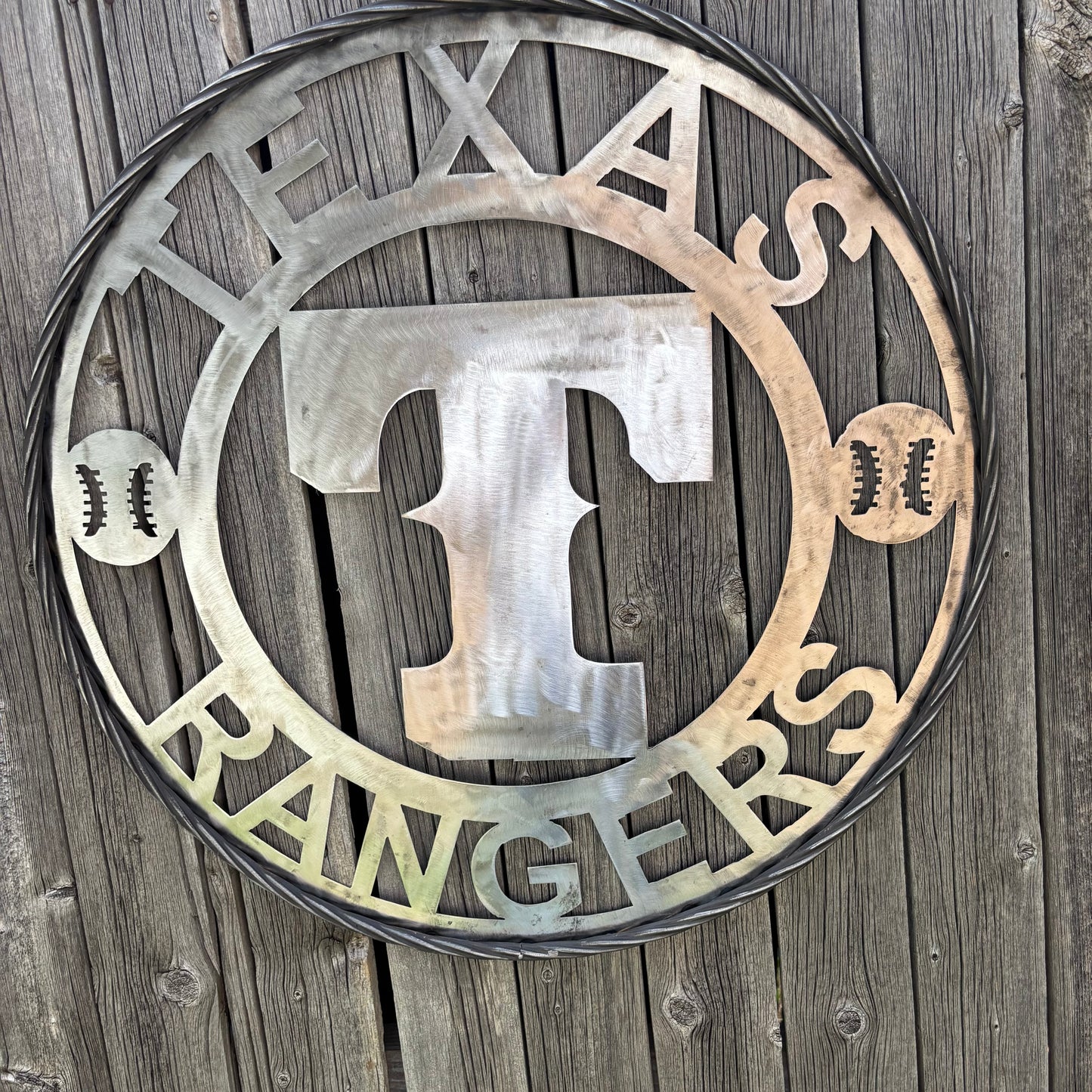 TEXAS RANGERS CUSTOM RAW METAL VINTAGE CRAFT TEAM SIGN TWISTED ROPE RING HANDMADE