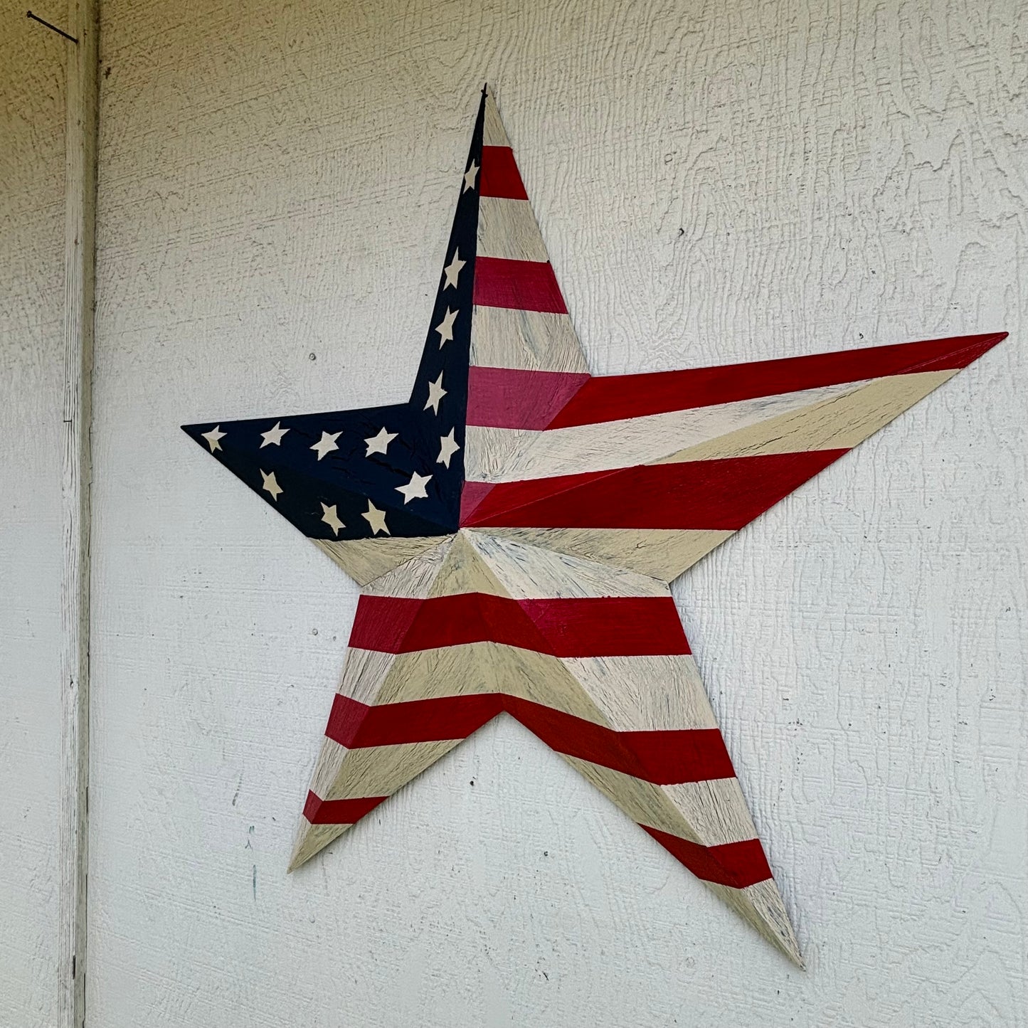 USA FLAG STAR CRACKLE RED IVORY NAVY BLUE METAL BARN STAR METAL WALL ART WESTERN HOME DECOR HANDMADE NEW