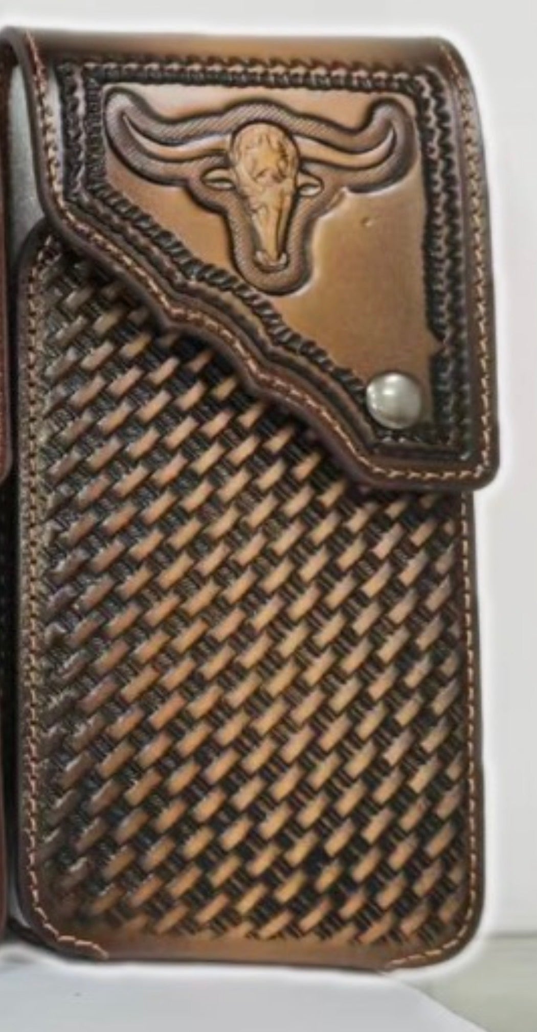 7" LONGHORNS PHONE HOLSTER LEATHER LARGE BELT LOOP CASE UNIVERSAL HANDMADE