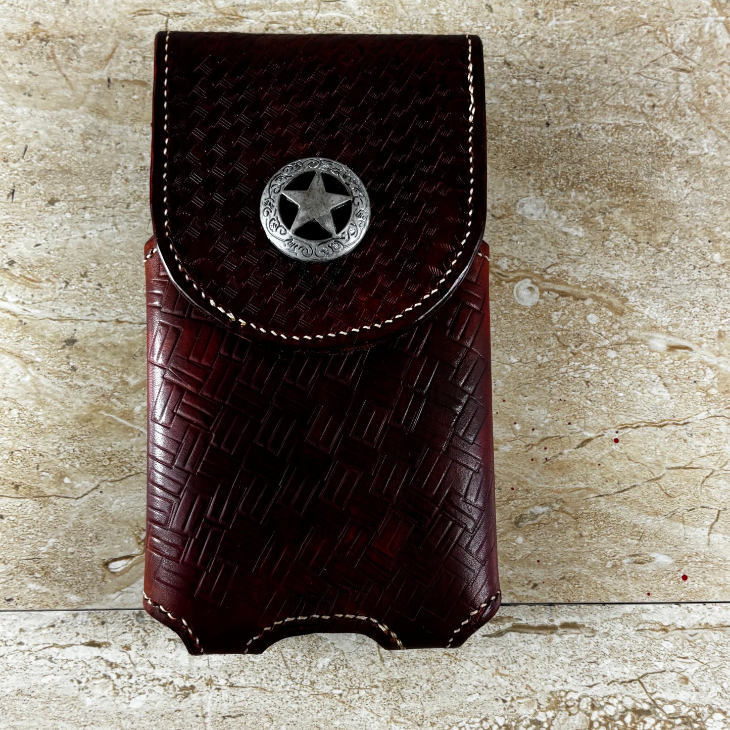 7" LONE STAR LEATHER HOLSTER BROWN STAR POUCH EXTRA LARGE  BELT LOOP CLIP CELL PHONE CASE UNIVERSAL HANDMADE #EH13808
