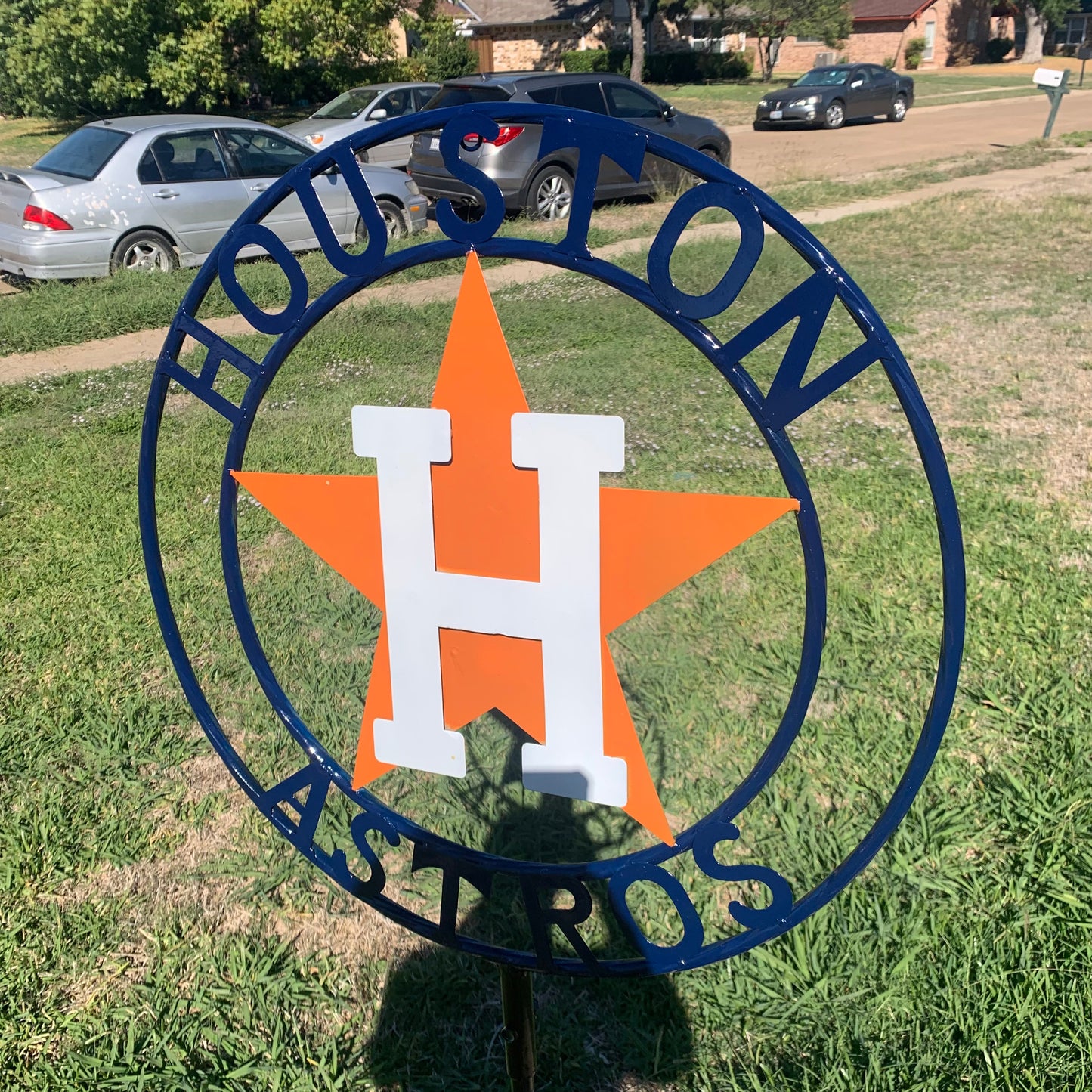 12",18",24",32", 36" HOUSTON ASTROS ON STAKE CUSTOM METAL VINTAGE CRAFT GARDEN SIGN HANDMADE