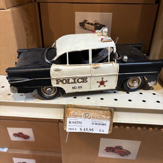POLICE CAR  METAL ART FIGURINE VINTAGE WESTERN HOME GARDEN DECOR HANDMADE  #RA0251