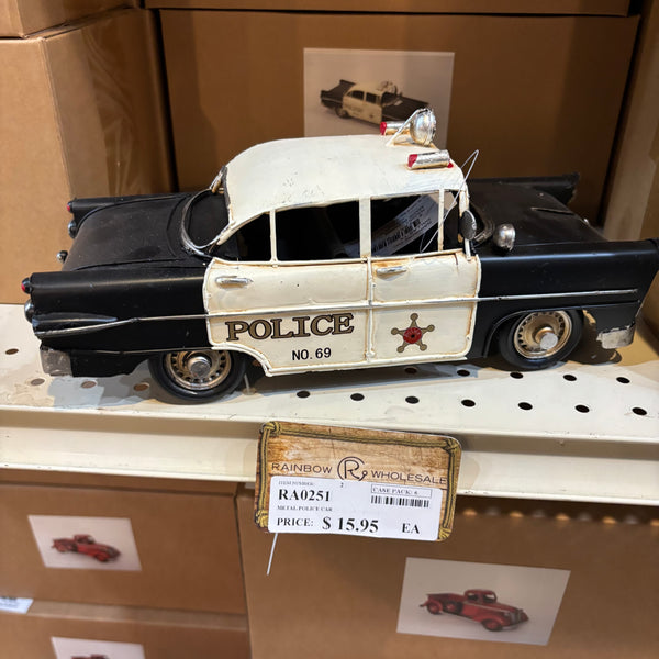 POLICE CAR  METAL ART FIGURINE VINTAGE WESTERN HOME GARDEN DECOR HANDMADE  #RA0251