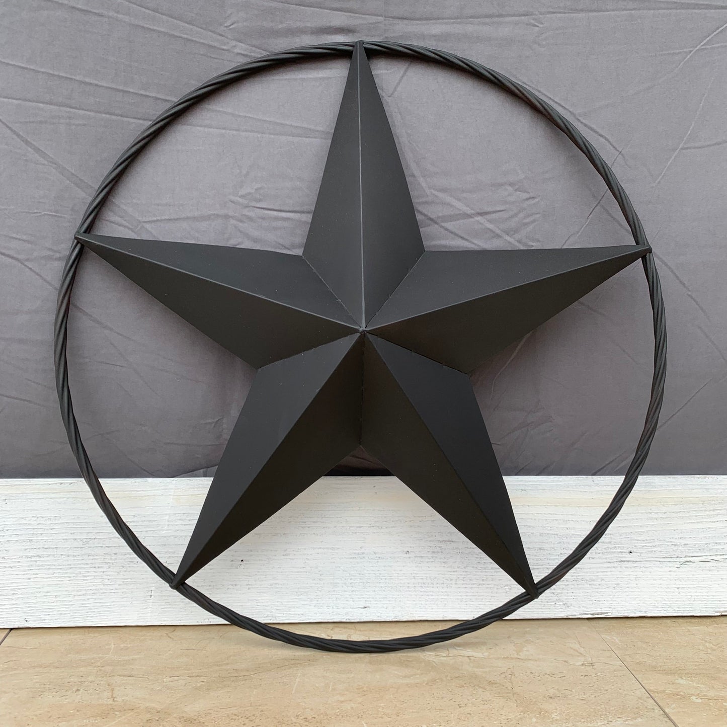 RUSTIC BLACK BARN STAR 3d TWISTED ROPE RING WESTERN HOME DECOR HANDMADE NEW 3" TO 72"-#EH10608