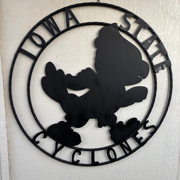 12", 18", 24", 32" IOWA STATE CYCLONES CUSTOM BLACK METAL VINTAGE CRAFT TEAM SIGN HANDMADE 36",40",44",50"