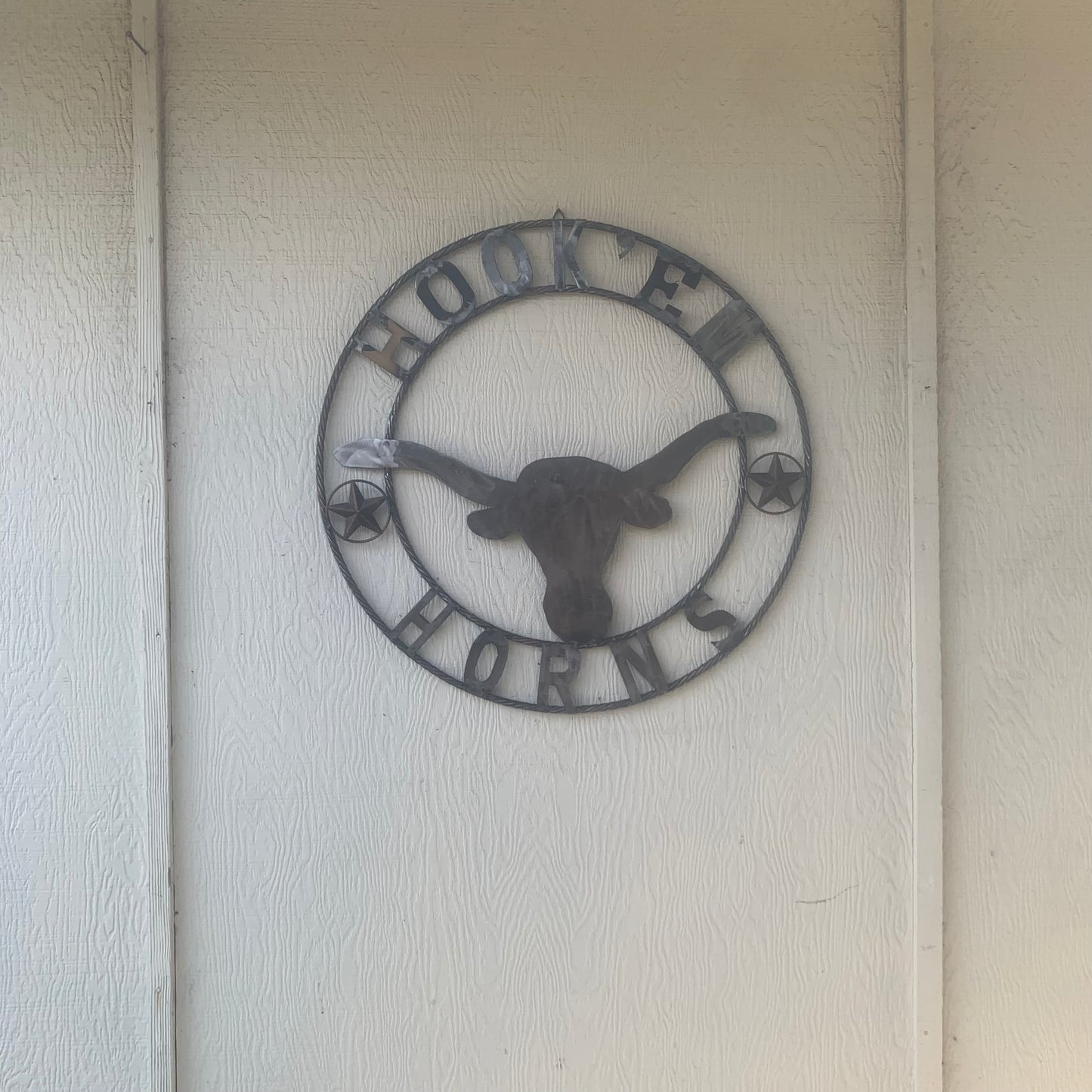 HOOKEM HORNS & LONE STAR TEXAS LONGHORNS HOOK EM RAW METAL UNPAINTED CUSTOM VINTAGE CRAFT WALL ART TEAM SIGN HANDMADE