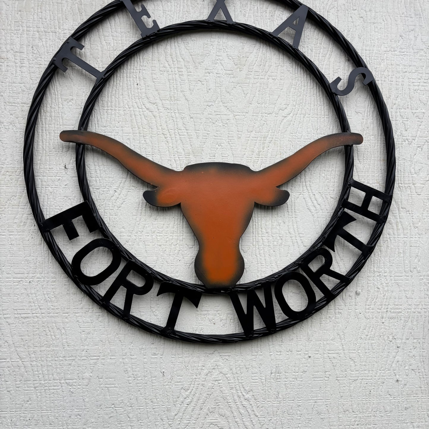 TEXAS FORT WORTH METAL SIGN LONGHORNS ORANGE WESTERN HOME DECOR HANDMADE