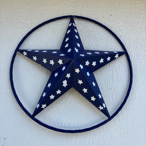 INK BLUE BARN LONE STAR WITH 50 STARS STATES PATRIOTIC TWISTED ROPE RING WESTERN HOME DECOR HANDMADE 24",36" #EH