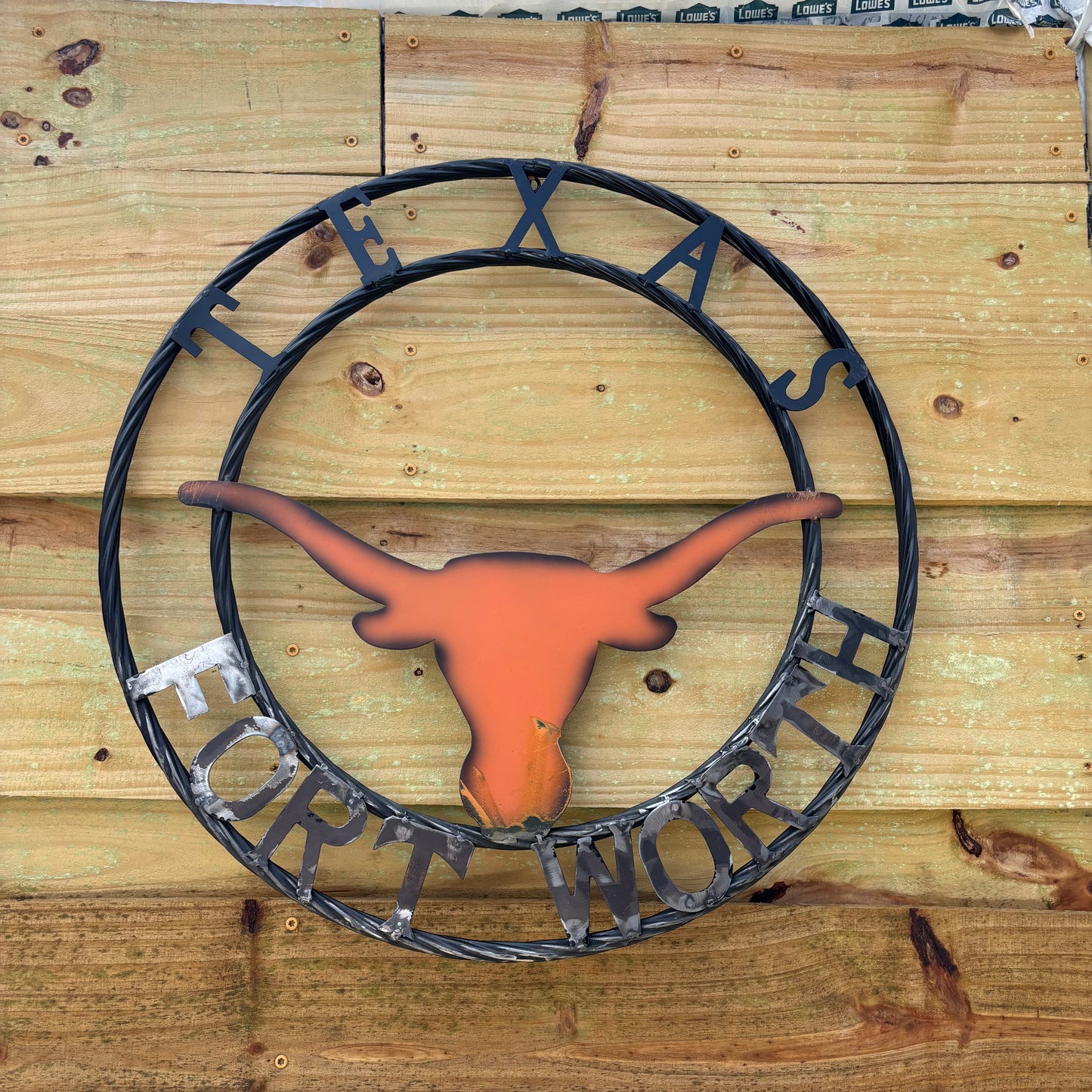 TEXAS FORT WORTH METAL SIGN LONGHORNS ORANGE WESTERN HOME DECOR HANDMADE