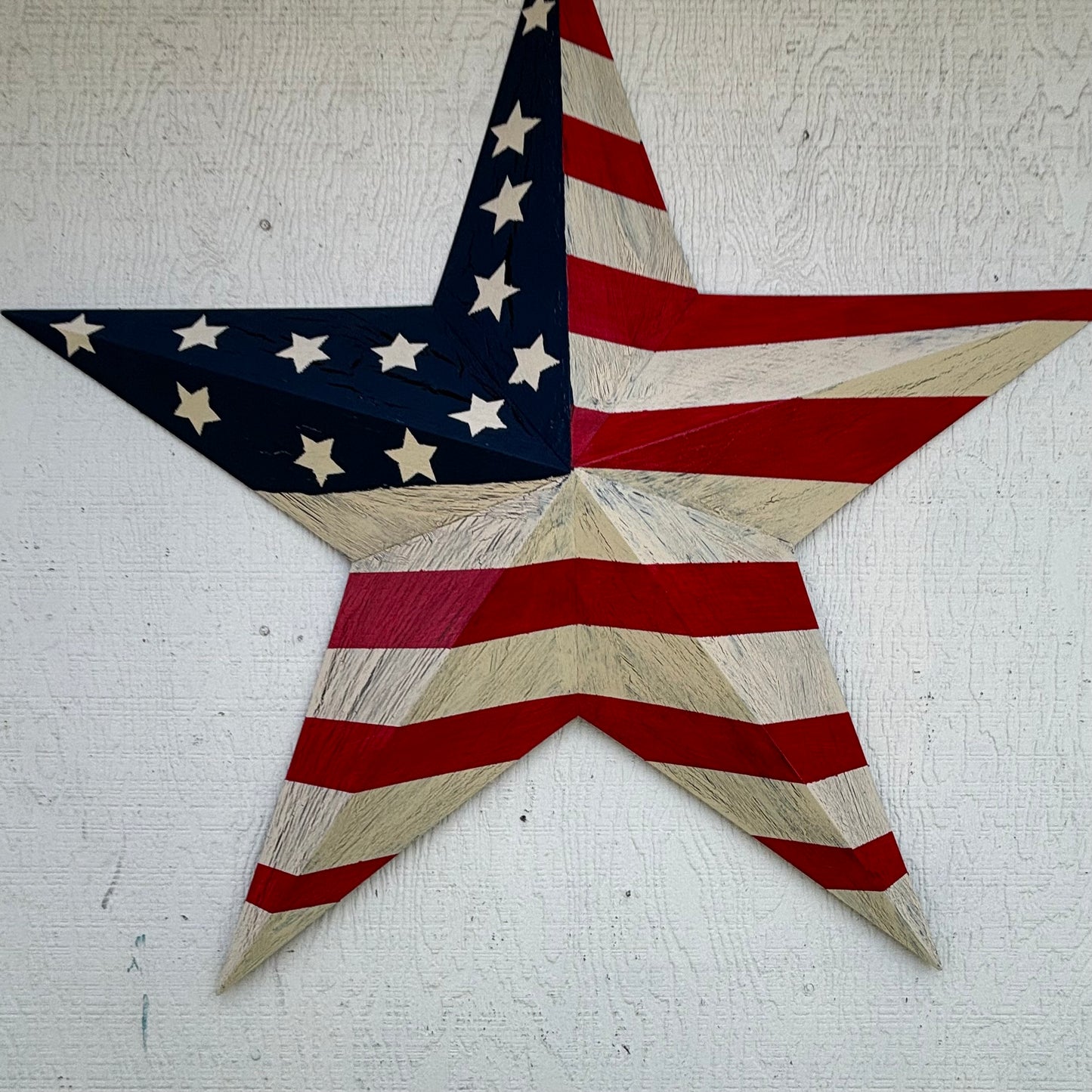 USA FLAG STAR CRACKLE RED IVORY NAVY BLUE METAL BARN STAR METAL WALL ART WESTERN HOME DECOR HANDMADE NEW