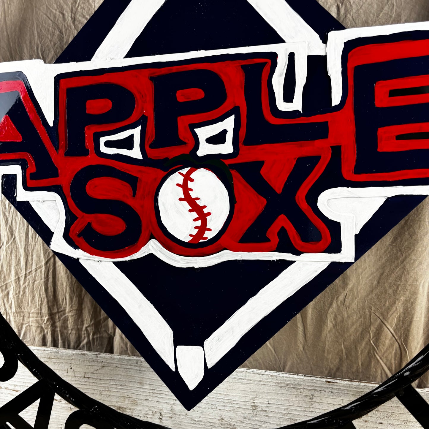 APPLE SOX BASEBALL CUSTOM METAL VINTAGE CRAFT SIGN TEAM NAVY BLUE WHITE RED HANDMADE