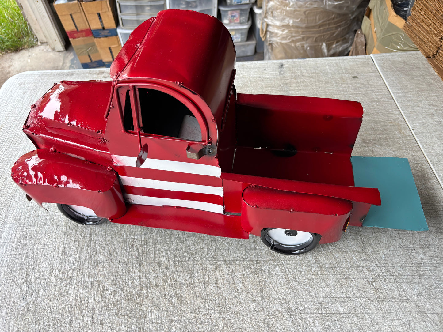 USA FLAG TRUCK 24" PICKUP PATRIOTIC TRUCK RED WHITE TAIL DOWN METAL GARDEN ART FIGURINE WESTERN HOME DECOR HANDMADE #EH12855