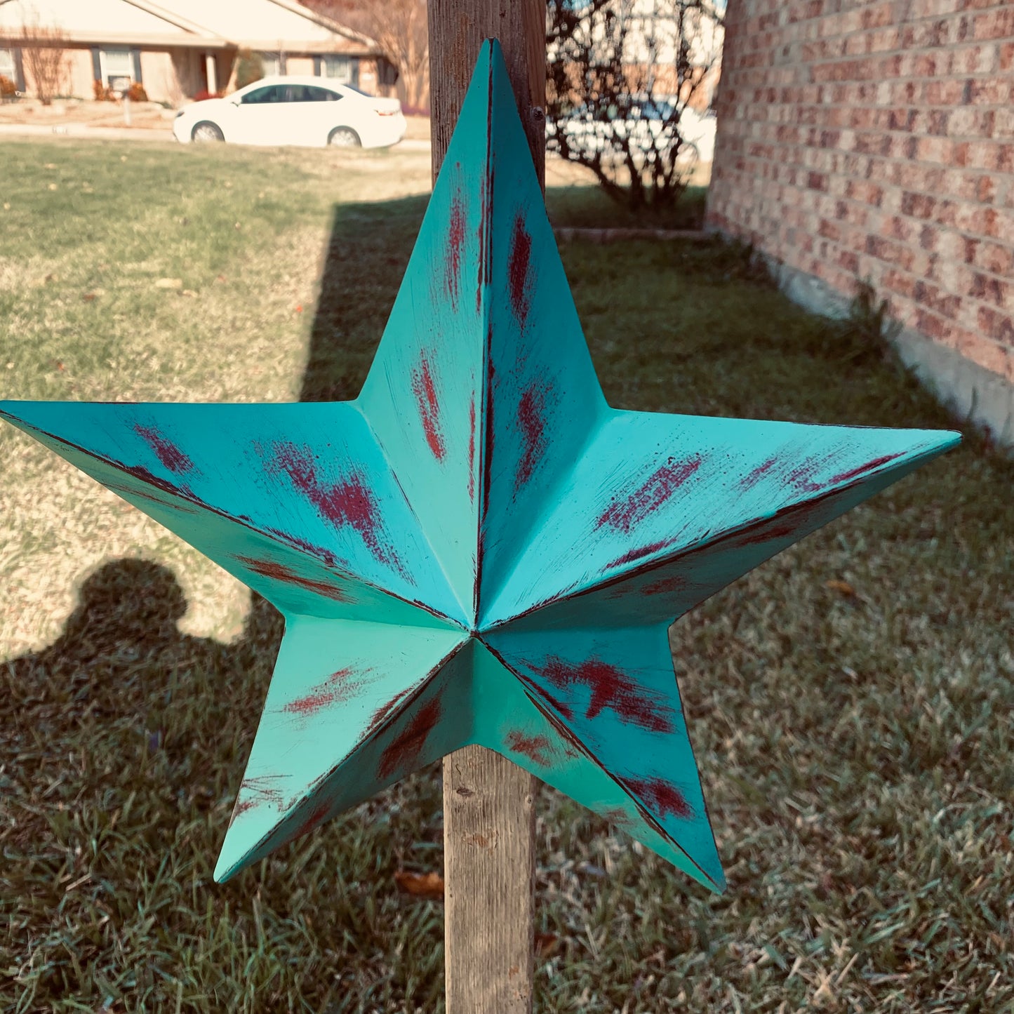 TURQUOISE DISTRESSED TWO TONE BARN STAR METAL ART WESTERN HOME DECOR HANDMADE NEW