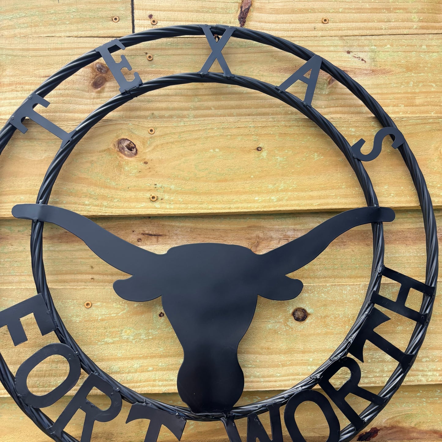 TEXAS FORT WORTH METAL SIGN LONGHORNS BLACK WESTERN HOME DECOR HANDMADE