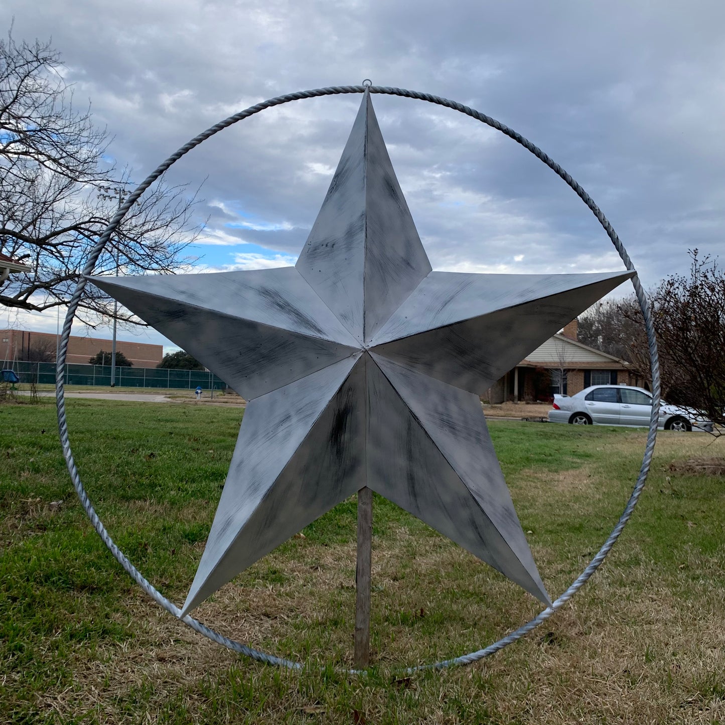 5 FOOT WHITE DISTRESSED STAR TWO TONE TEXTURE BARN STAR METAL LONESTAR TWISTED ROPE RING WESTERN HOME DECOR HANDMADE NEW