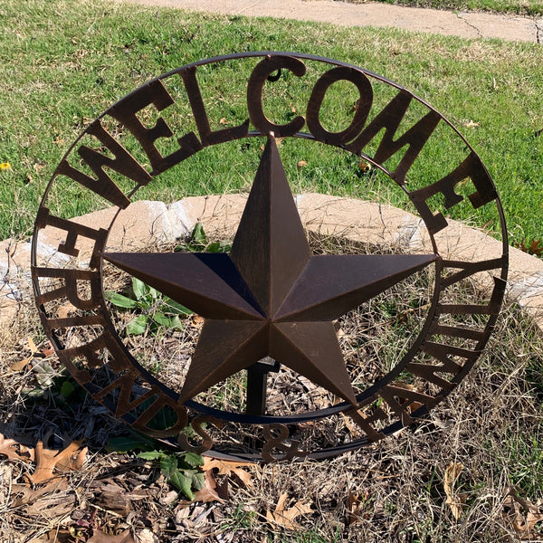 WELCOME FRIENDS FAMILY BARN METAL STAR WALL ART WESTERN HOME DECOR HANDMADE NEW