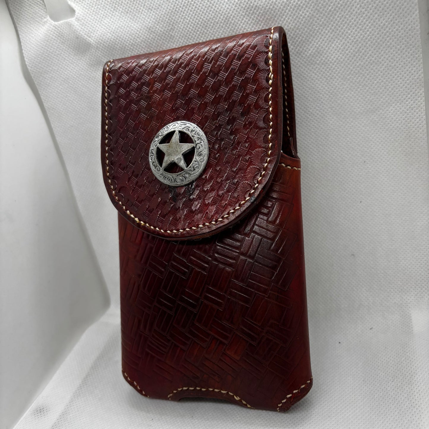 7" LONE STAR LEATHER HOLSTER BROWN STAR POUCH EXTRA LARGE  BELT LOOP CLIP CELL PHONE CASE UNIVERSAL HANDMADE #EH13808