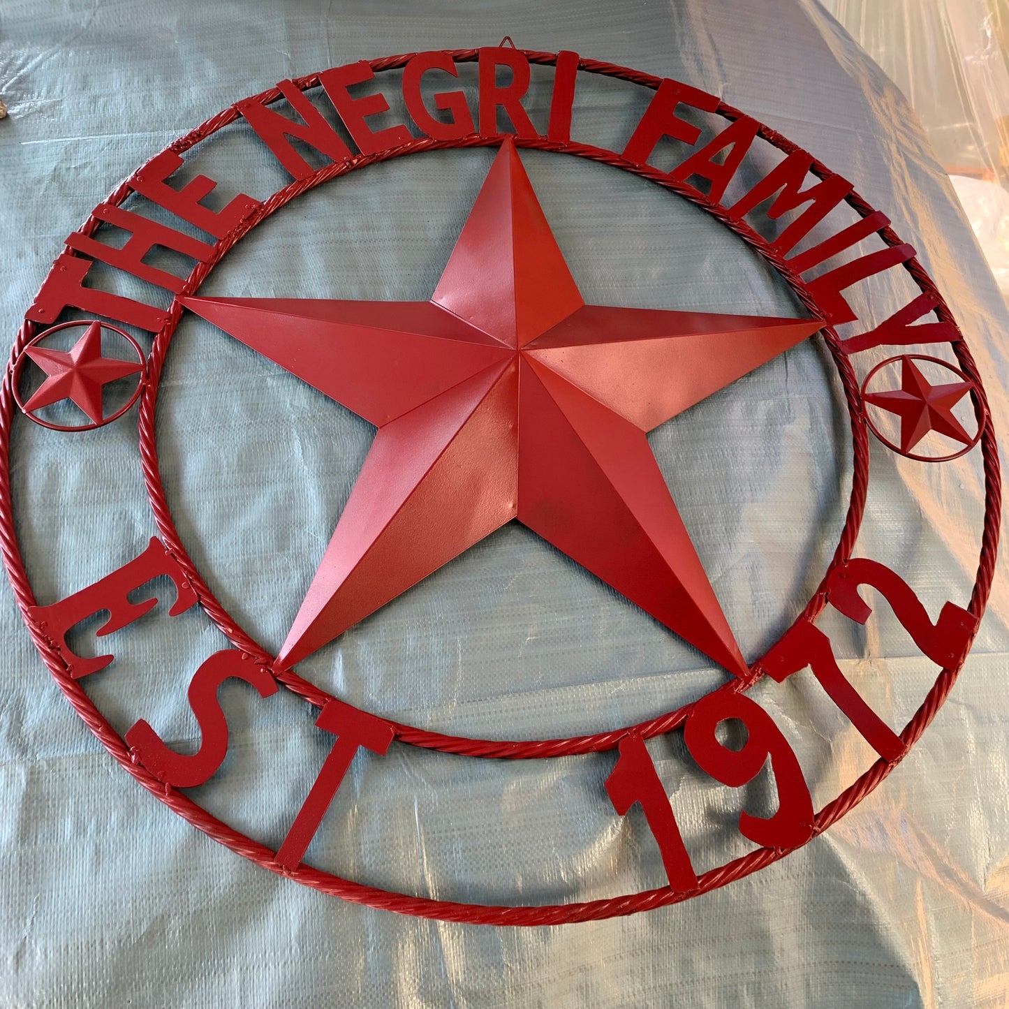 NEGRI FAMILY STYLE YOUR CUSTOM NAME STAR BARN STAR METAL LONE STAR WESTERN HOME DECOR RUSTIC BURGUNDY RED HANDMADE 24",32",36",50"