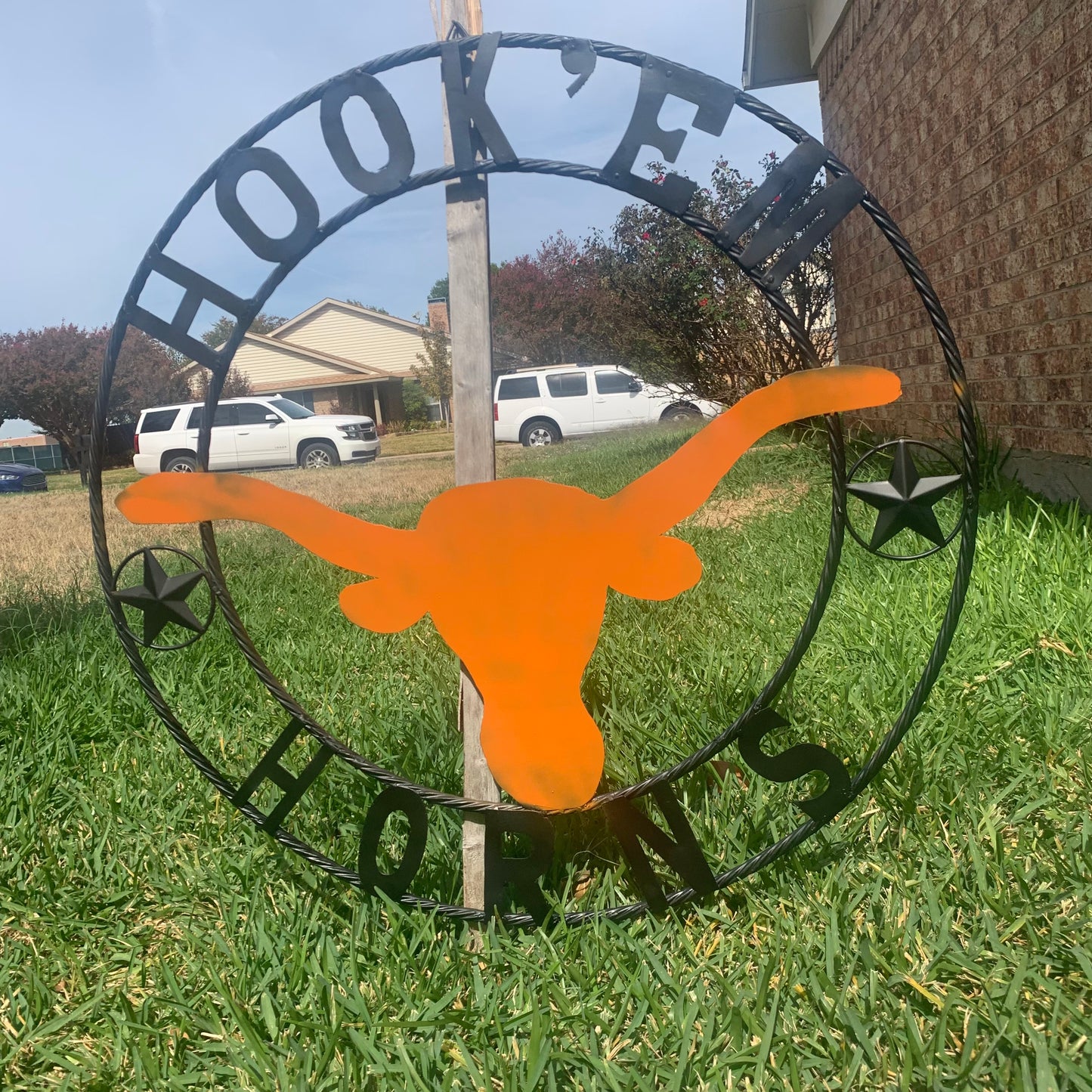 HOOKEM HORNS WITH LONE STAR TEXAS LONGHORNS HOOK EM METAL CUSTOM VINTAGE CRAFT WALL ART TEAM SIGN HANDMADE