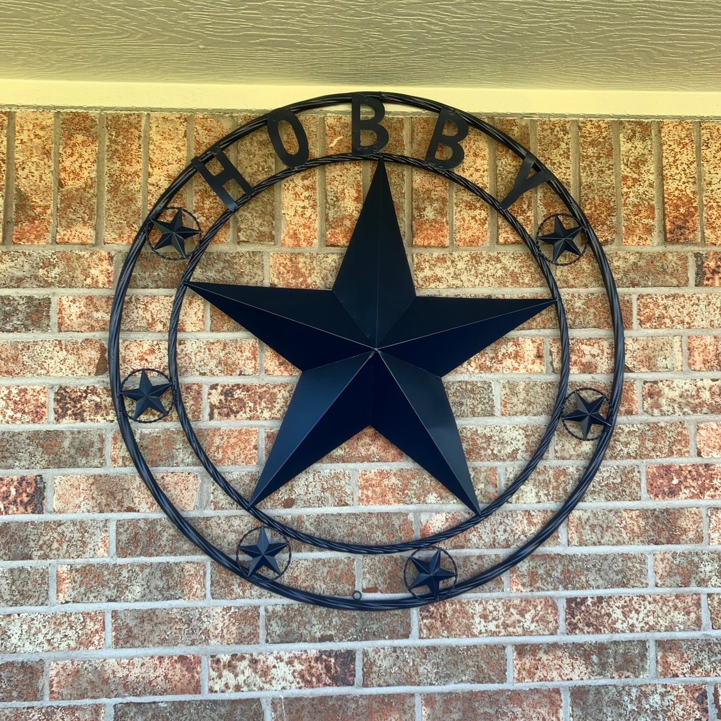 HOBBY STYLE CUSTOM NAME STAR BARN METAL STAR 3d TWISTED ROPE RING WESTERN HOME DECOR RUSTIC NAVY BLUE HANDMADE 24",32",36",50"