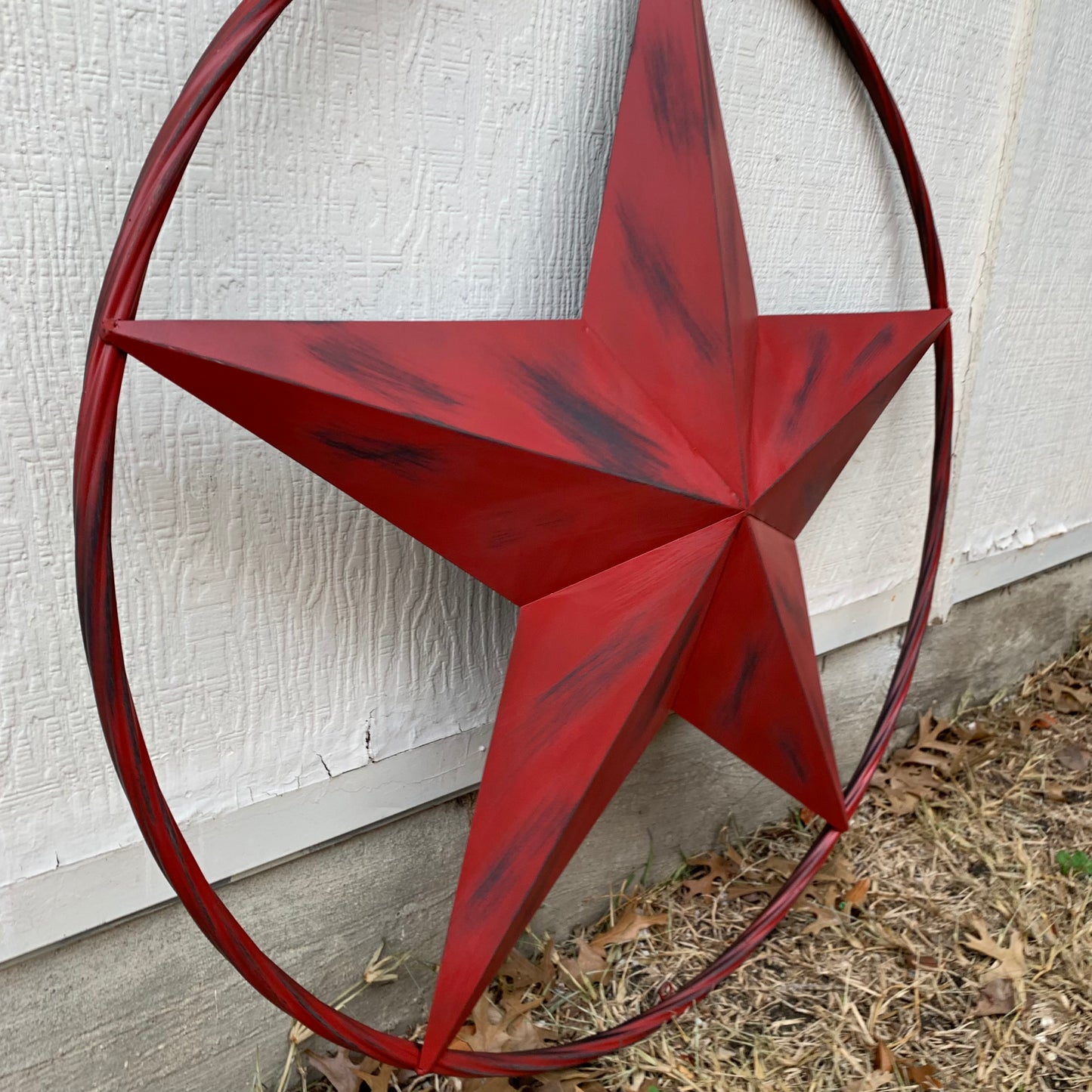 RED DISTRESSED STAR TWO TONE TEXTURE BARN STAR METAL LONESTAR TWISTED ROPE RING WESTERN HOME DECOR HANDMADE NEW #EH12958