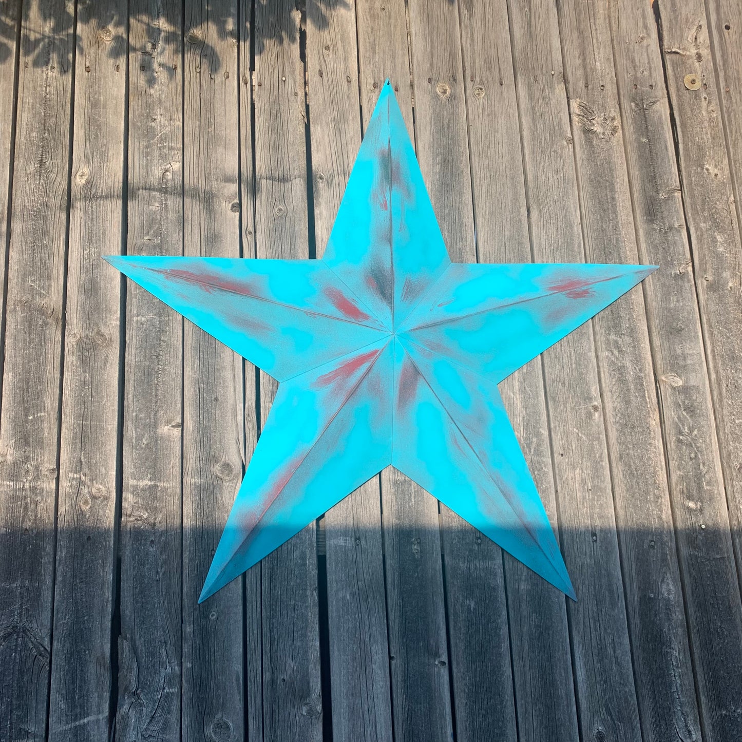 #EH10540 TURQUOISE DISTRESSED TWO TONE BARN STAR METAL ART WESTERN HOME DECOR HANDMADE NEW