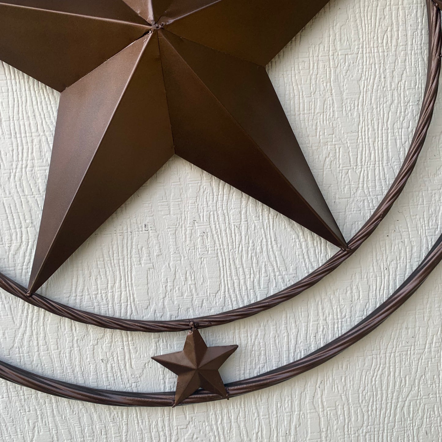TEXAS LONESTAR WITH 3 SMALL STARS BARN STAR METAL RUSTIC BRONZE COPPER TWISTED ROPE RING WESTERN HOME DECOR HANDMADE NEW