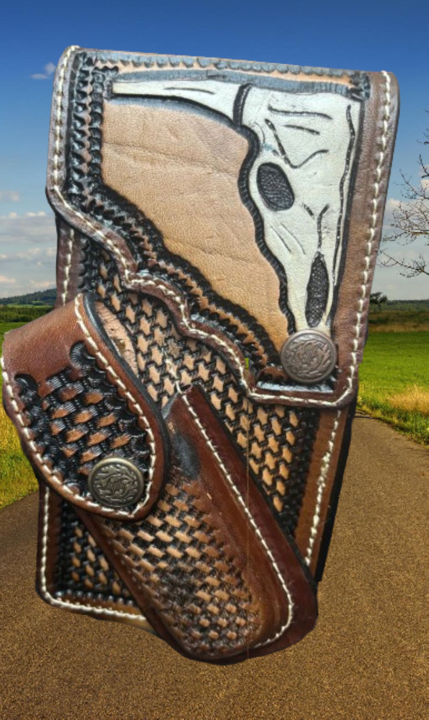 LONGHORNS LEATHER HOLSTER PHONE HOLSTER POUCH WITH KNIFE HOLDER FRONT EXTRA LARGE  BELT LOOP CELL PHONE CASE UNIVERSAL OVERSIZE STYLE#3 #EH13335