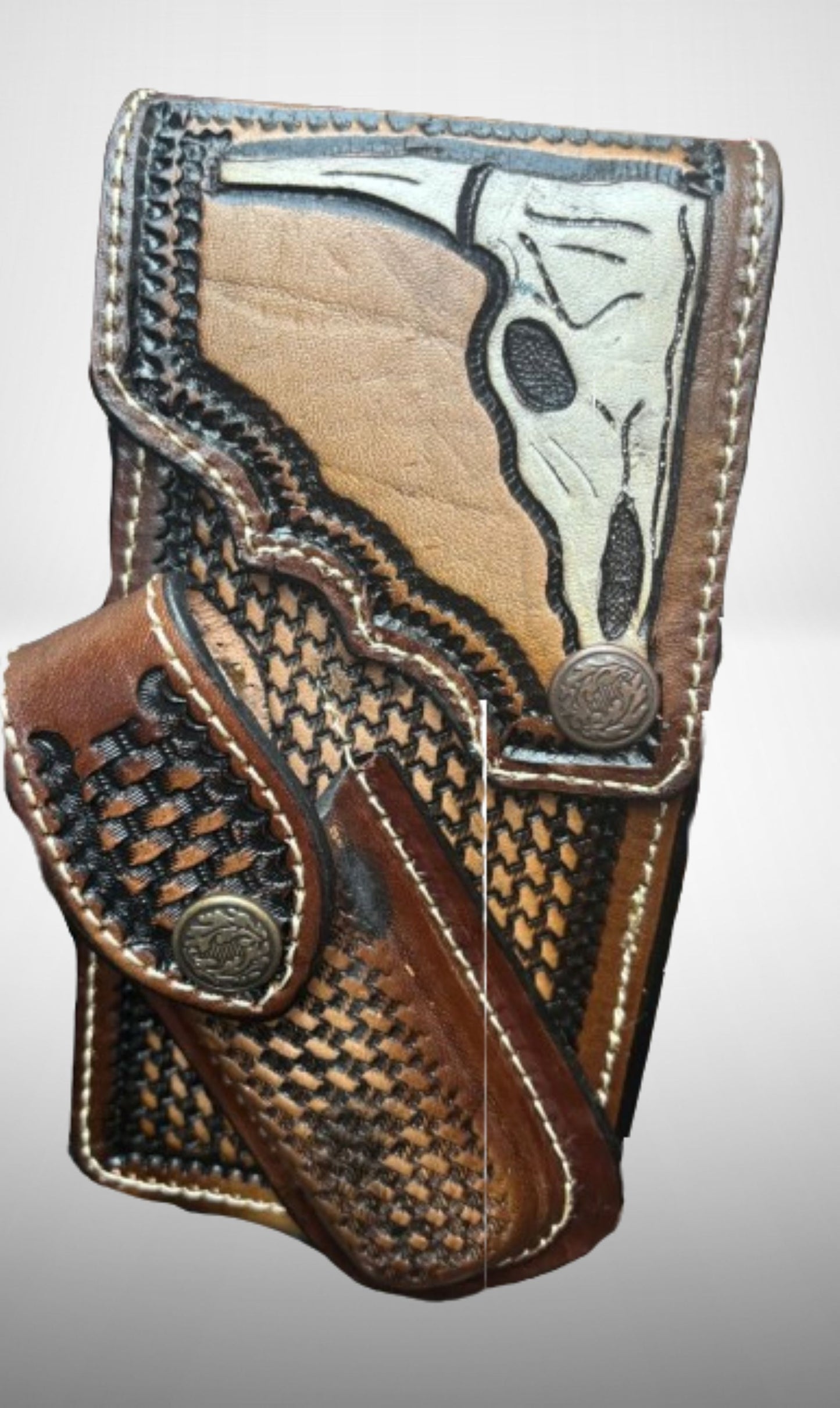 LONGHORNS LEATHER HOLSTER PHONE HOLSTER POUCH WITH KNIFE HOLDER FRONT EXTRA LARGE  BELT LOOP CELL PHONE CASE UNIVERSAL OVERSIZE STYLE#3 #EH13335