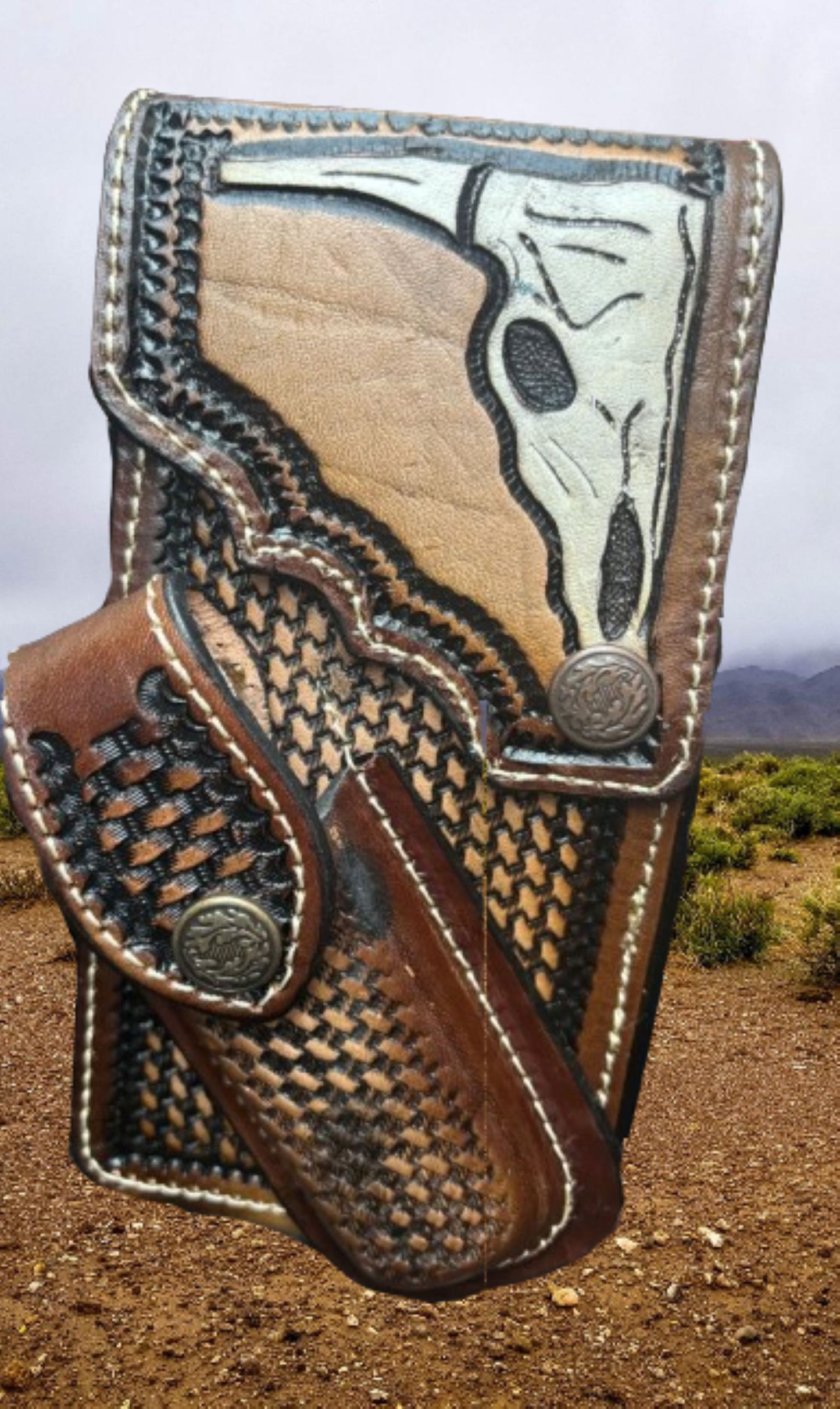 LONGHORNS LEATHER HOLSTER PHONE HOLSTER POUCH WITH KNIFE HOLDER FRONT EXTRA LARGE  BELT LOOP CELL PHONE CASE UNIVERSAL OVERSIZE STYLE#3 #EH13335